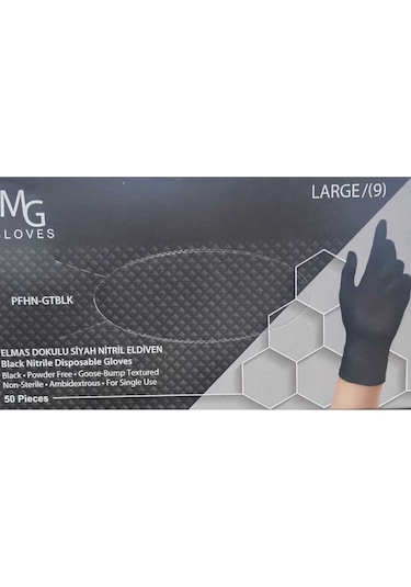 Mg Gloves Elmas Dokulu Siyah Nitril Eldiven Large 9 50 Adet
