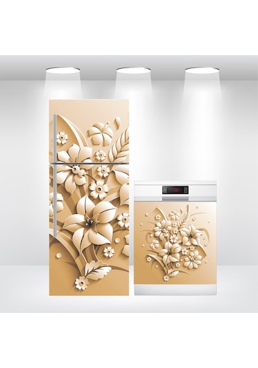 Buzdolabı Ve Bulaşık Makinesi Kapak Folyo Kaplama 3D Çiçek