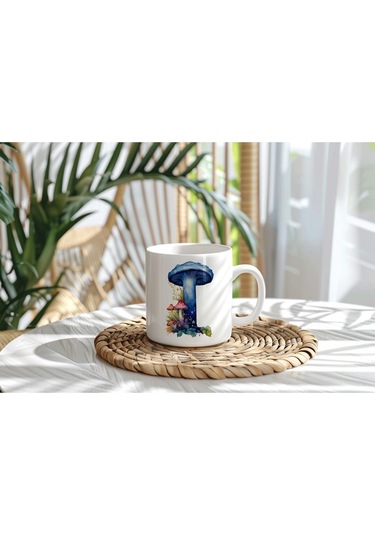 I Baş Harfi Fantastik Mantarlı Kupa Bardak - Kişiye Özel Masalsı Bardak - Hediye Beyaz