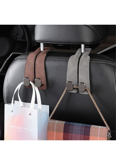 Gajeena Araba Arka Koltuk Çift Metal Kanca - Pu Deri + Çinko Alyuminyum, 44 Lbs Yük Taşıma, Telefon Tutucu İçin Uygun, Gri, Tekli Paket