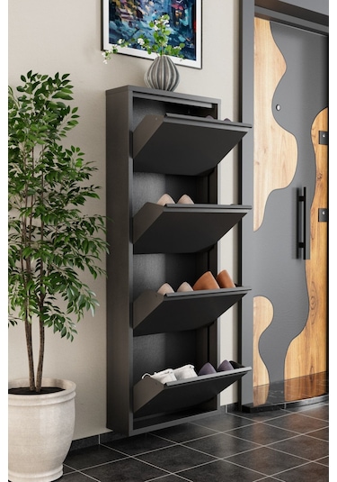 4 Kapaklı Metal Ayakkabılık Antrasit Antrasit