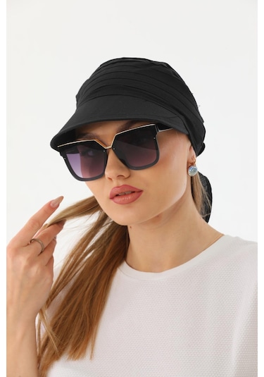 Safari Bağlamalı Siyah Siperli Bandana Vizör Siyah