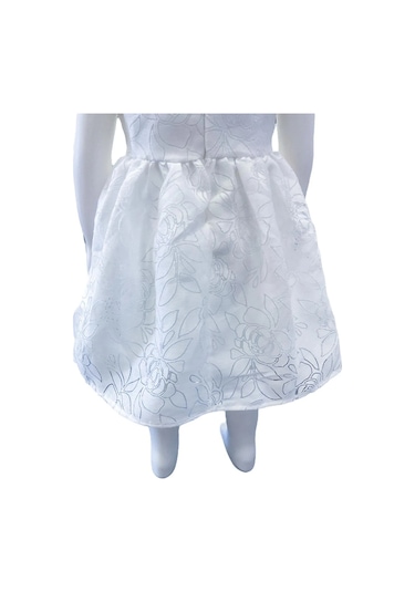 Çikoby Kız Bebek Kendinden Gül Desenli Elbise-13877 Ekru