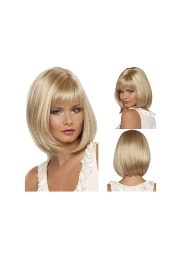 Sarışın Kısa Kadın Peruk Doğal Tam Sentetik Düz Saç Çok Renkli