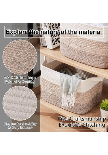 3 Parçalı Pamuklu Halat Depolama Sepeti Çok Renkli