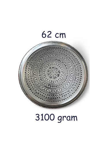 62 Cm El İşlemeli Otantik Desenli Kalın Urfa Bakır Tepsi - Kalaylı-tps455 Antik Bakır
