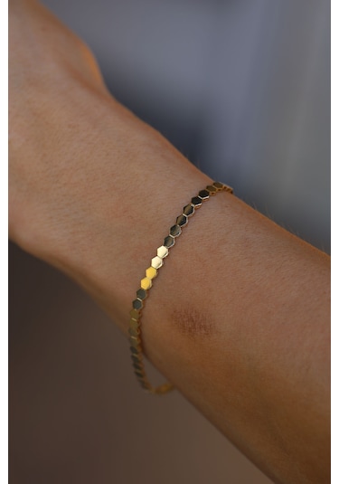 Yenigün Kuyumculuk 14 Ayar Altın Petek Sıralı Bileklik Blk26273 Sarı Altın