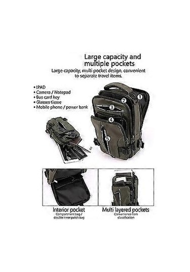 Erkek Omuz Çantası, Çapraz Askılı Çanta, Usb Portlu Hırsızlığa Karşı Göğüs Çantası Omuz Çantası Yeşil