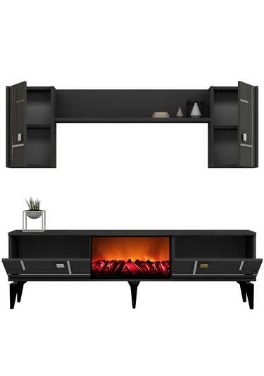 Maddera Şömineli Tv Ünitesi Takımı Antrasit-gümüş