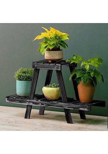Saksı Standı Dekoratif Çiçeklik Rafı Ahşap 3 Katlı