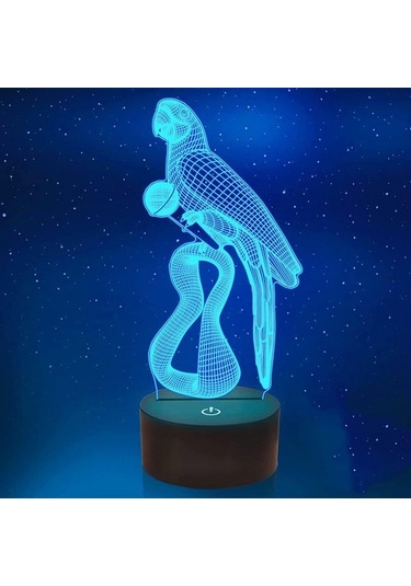 Goldenqian 3d Papağan Kuş Gece Lambası Led Lamba Illusion 7 Renk Değiştirme Dokunmatik Anahtar Masa Masa Dekorasyon Lambaları Doğum Günü Hediyesi Akrilik Taban Usb Kablosu Oyuncak 96oujp Siyah
