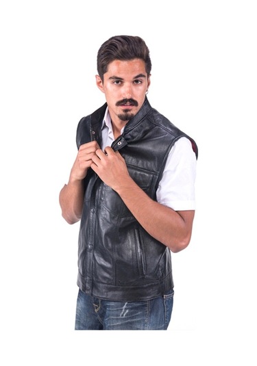 Dericlub E-04 Gür Gerçek Deri Erkek Yelek Siyah