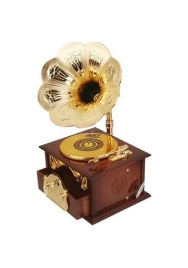 Gramafon Müzik Kutusu Dönen Plaklı - Küçük Boy