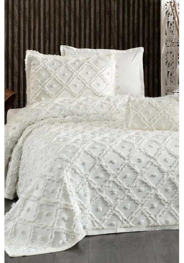 Çeyiz Diyarı Alara Tek Kişilik Pike Takımı Krem Krem