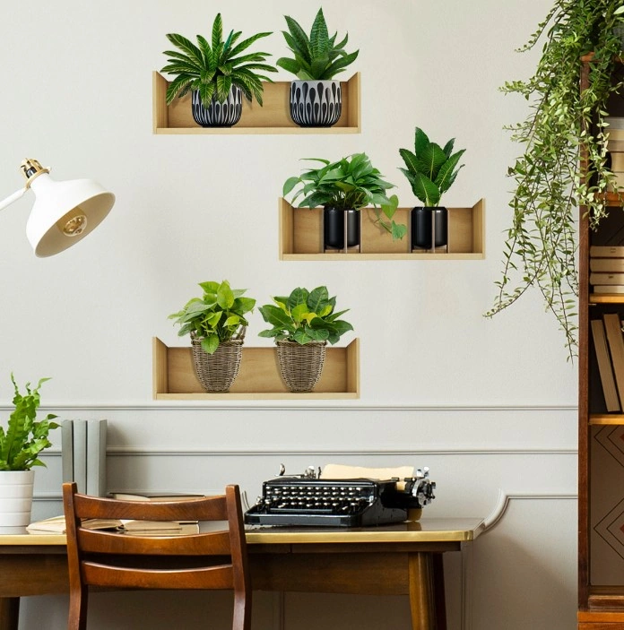 Raflı Bitki Tasarımlı Yapışkanlı Sticker 20 30 Cm 3lü Set 4741 Akçaağaç