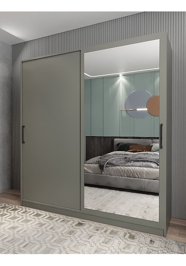 Star Sürgü Kapaklı Gizli Çekmeceli Dolap Gardırop Füme 208 Cm