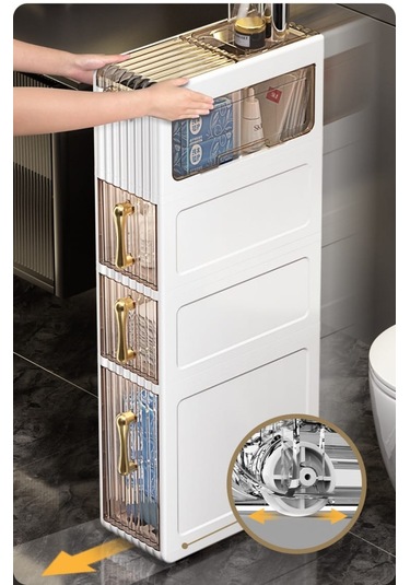 Banyo, Yatak Odası, Çamaşır Odası 4 Katlı Çekmeceli Dolap Beyaz - Gri