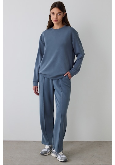 Penti Koyu Gri Bisiklet Yaka Oversize Kısa Modal Sweatshirt