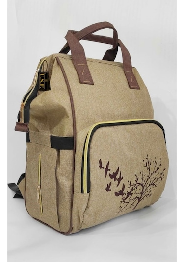 Bebek Bakım Çantası Organizatör Fonksiyonel Anne Bebek Bakım Sırt Çantası Bej Bej-kuş Bej
