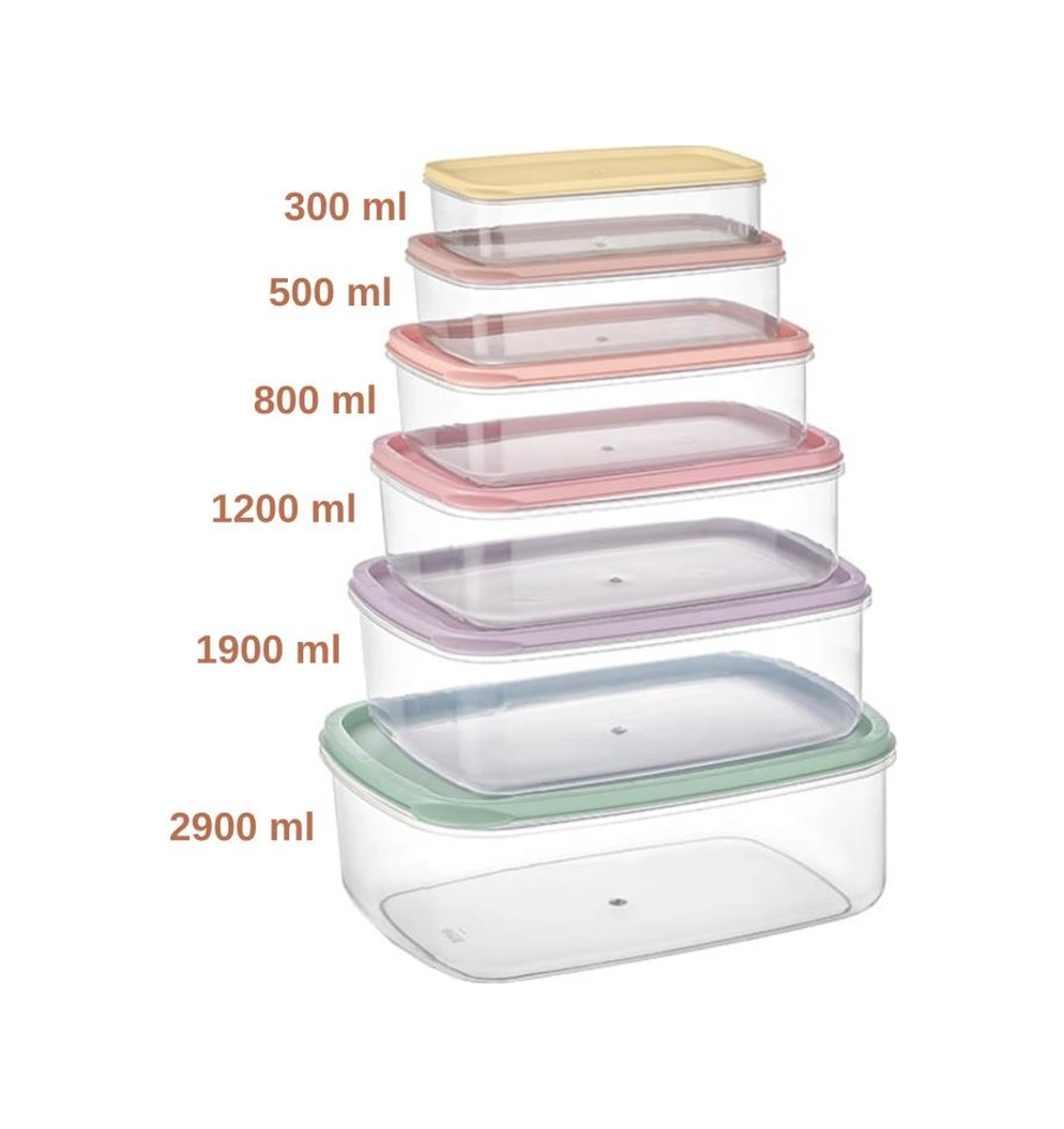 6 Lı İç İçe Geçen Kapaklı Saklama Kabı Seti, Buzdolabı Piknik Ofis Pratik Saklama Kutusu 6 Lı Set Şeffaf