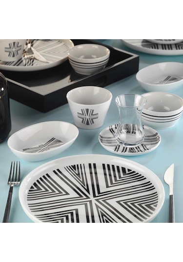 Kütahya Porselen Mood 30 Parça Kahvaltı Takımı 12006 Beyaz - Siyah