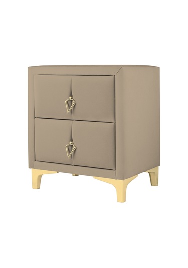 Harmony Gold Iki Çekmeceli Komodin- Yatak Odası Kumaş Döşemeli 2 Kapaklı Komodin Modeli Bej