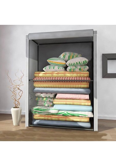 Crn Yorgan Hurcu Çelik Profilli Portatif Bez Dolap Kumaş Gardırop Gri