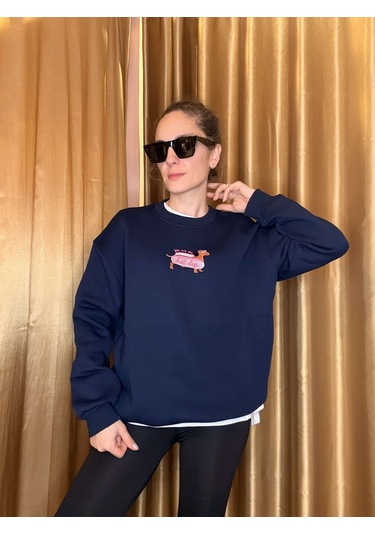Ali Butik Lacivert Dog Nakış İşlemeli Şardonlu Sweatshirt Lacivert