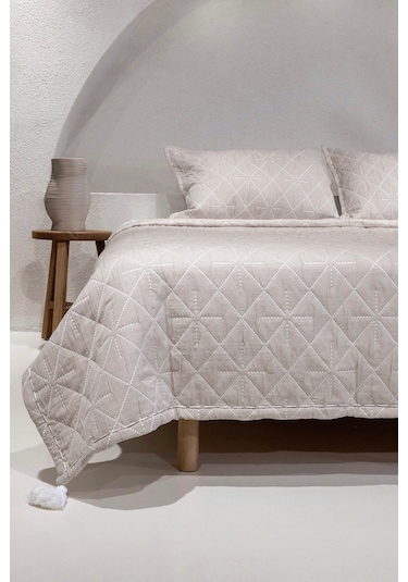 Koza Home Stella Bej Çift Kişilik Baklava Desenli Yatak Örtüsü 230x250 2 Ya Bej