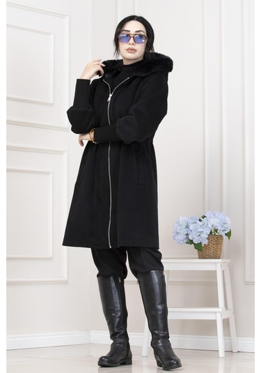 Beli İçten Tünelli Kapüşonlu Kap-siyah-5559 Siyah