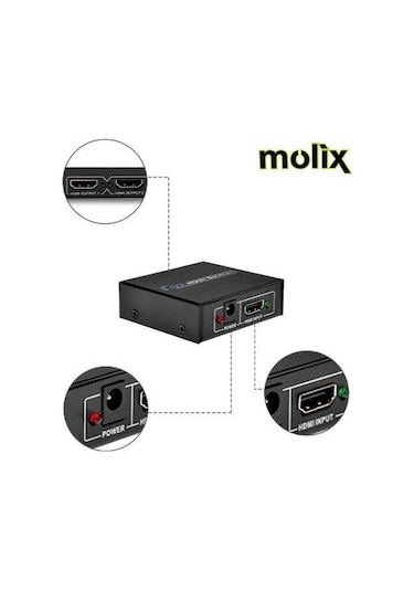 Molix 2 Port Hdmı Çoğaltıcı Splitter Hdmı 1.4V Çoklayıcı Dağıtıcı