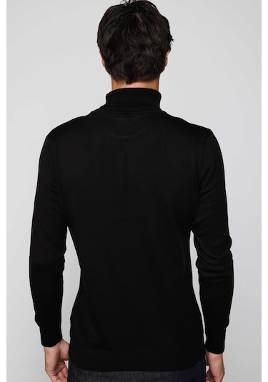 Tudors Slim Fit Dar Kesim Tam Balikcı Yaka Tüylenmeyen Yumuşak Dokulu Siyah Erkek Kazak-29109-siyah Siyah