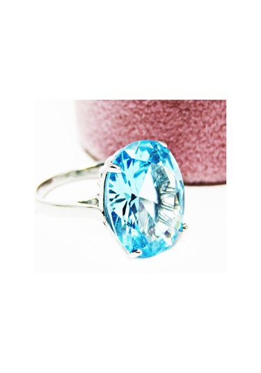 Lilahgümüştr Gümüş Aqua Oval Taşlı Kadın Yüzük