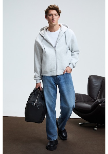 ASHBY Erkek Kapüşonlu Fermuarlı Cepli Kordonlu Regular Fit Grimelanj Sweatshirt