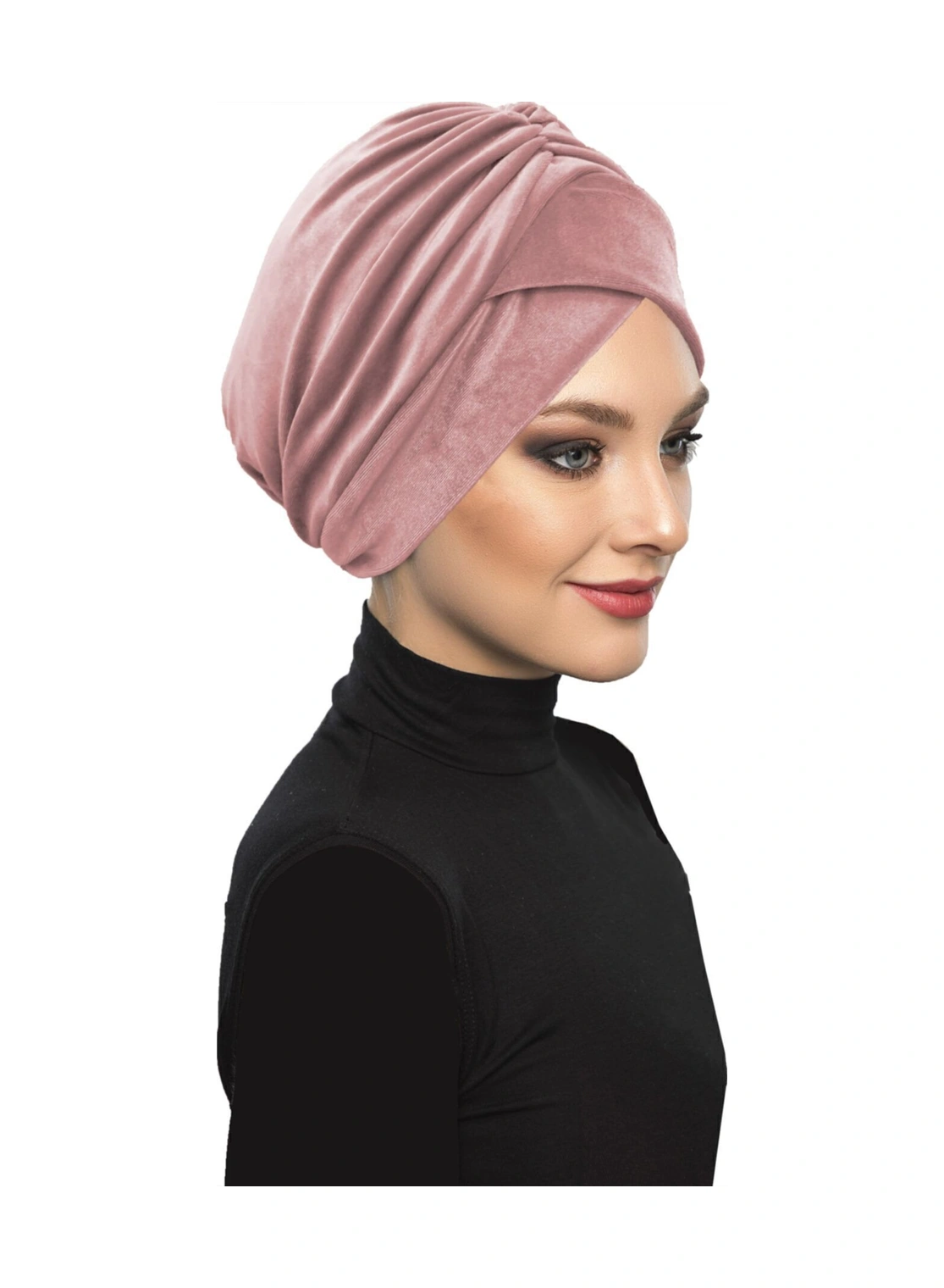 Kadife Kardelen Astarlı Pudra Hazır Türban Tesettür Bone Pudra