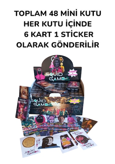 Squid Game 48 Kutulu Oyun Kartları Toplam 288 Kart 48 Stickers