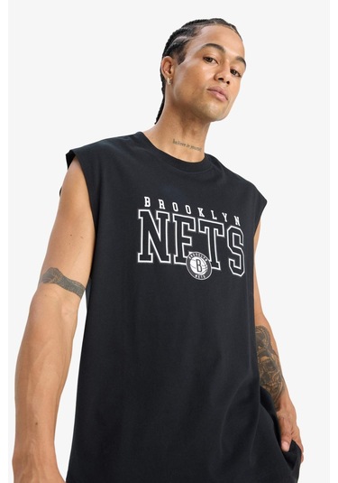 Defacto Pamuk Defactofit Nba Brooklyn Nets Oversize Geniş Kalıp Bisiklet Yaka Atlet E7284ax25aubk81 SIYAH