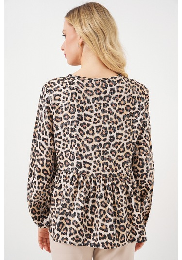 Kadın Desenli Uzun Kol Bluz 970 - C. Kahverengi kahve