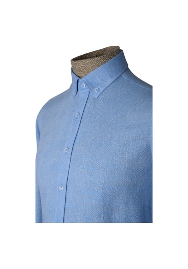 Cengiz İnler Yaka Düğmeli Kendinden Desenli Erkek Slimfit Gömlek 001