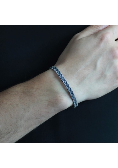 Nipora El Işçiliği Modern Tasarım 1000 Ayar Gümüş Kazaz Erkek Bileklik