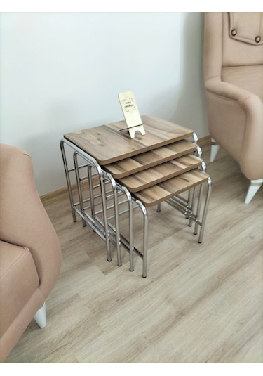 Evko Mobilya Buket Sehpa, 4'lü Zigon Sehpa, Dörtlü, Krom-aceviz