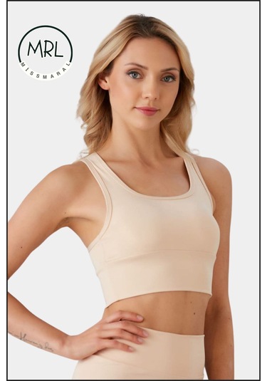 Kadın Ten Rengi Sporcu Sütyeni Pedli Likralı Destekleyici Su Sporları Koşu Fitness Dans Sports Bra Ten Rengi