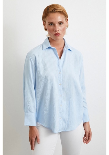 Paralel Çizgili Gömlek Mavi Mavi