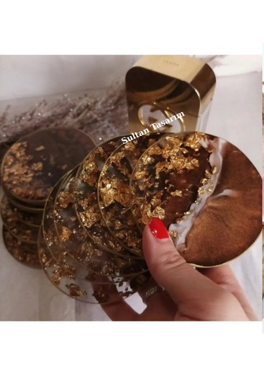 4 Lü Epoksi Bardak Altlığı - 103 Kahverengi