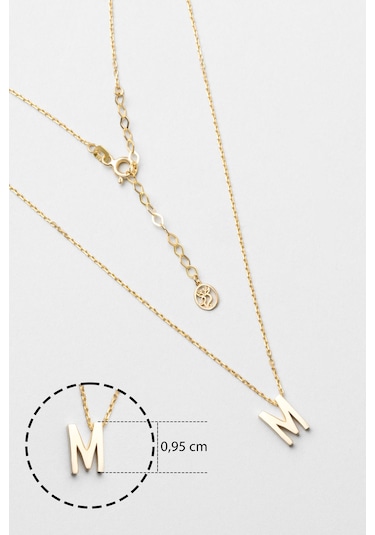 M Harfi 18 Ayar Sarı Altın Kaplama 45 Cm Gümüş Kolye Gold - Gümüş