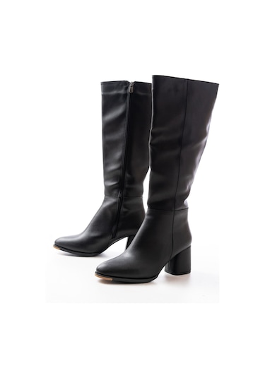 Rs-2432 Siyah Topuklu Fermuarlı Günlük Kadın Çizme Siyah