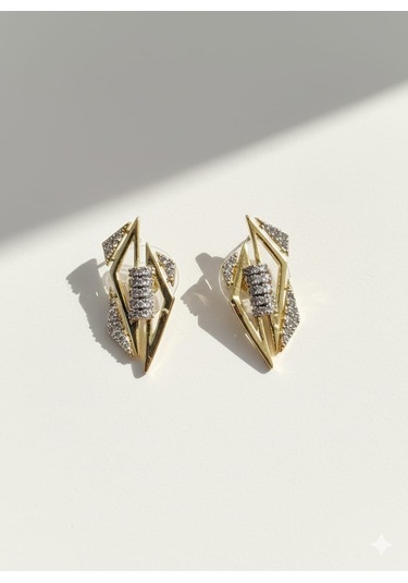 Geometrik Tasarım Modern Küpe Altın