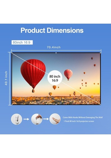 Didadodo Ve Taşınabilir Sineması Projeksiyon Perdesi, Ofis Monte Katlanabilir Jzr-gy İnç Hd Hava Ev Duvara Dayanıklı Açık 80 16:9 Wi