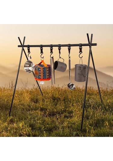 Springsun Kamp Ve Ev İçin Alüminyum Çekirdekli Katlanabilir Üçgen Askı, Çadır Çekmecesi, Çamaşır Asma Ve Eşya Tutucu Küçük Boy Siyah