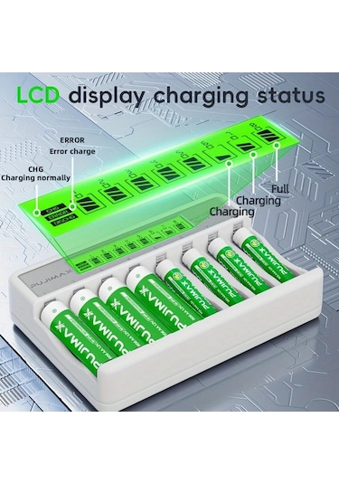 Xuweiwei Pujımax 013 8 Yuva Beyaz Lcd Ekran Akıllı Şarj Cihazı Usb Güç Modu Hızlı Şarj Aa Aaa Batarya